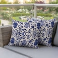 thumbnail image 4 of Vintage Flower Pillow Covers 2 Pack Spring Abstract Dark Blue Floral Leaf Pattern Linen Texture Pillowcase Waterproof Outdoor Throw Pillow Cover for Patio Garden Square Cushion 24”x24”, 4 of 9