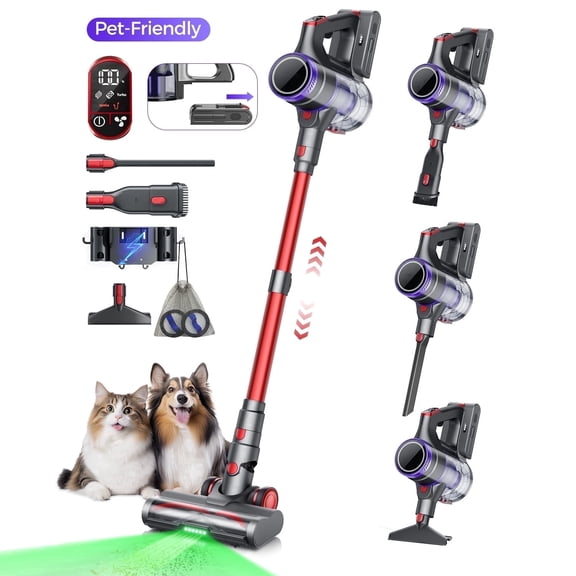 Cordless Vacuum Cleaner, 600W/55kPa Powerful Stick Vacuum, Lightweight Upright for Home Hard Floor Carpet Pet Hair