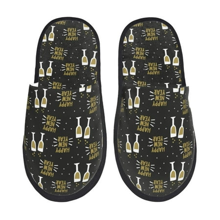 Balery Happy New Year Slient Indoor Furry Fleece Comfort House Shoes Soft Non-Slip Home Shoes Cotton slippers House Slippers-- Large