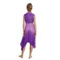 thumbnail image 4 of Doomiva Girls Lyrical Praise Dance Dress Sparky Sequin Sleeveless Asymmetrical Liturgical Worship Tunic Overlay Purple 12, 4 of 4
