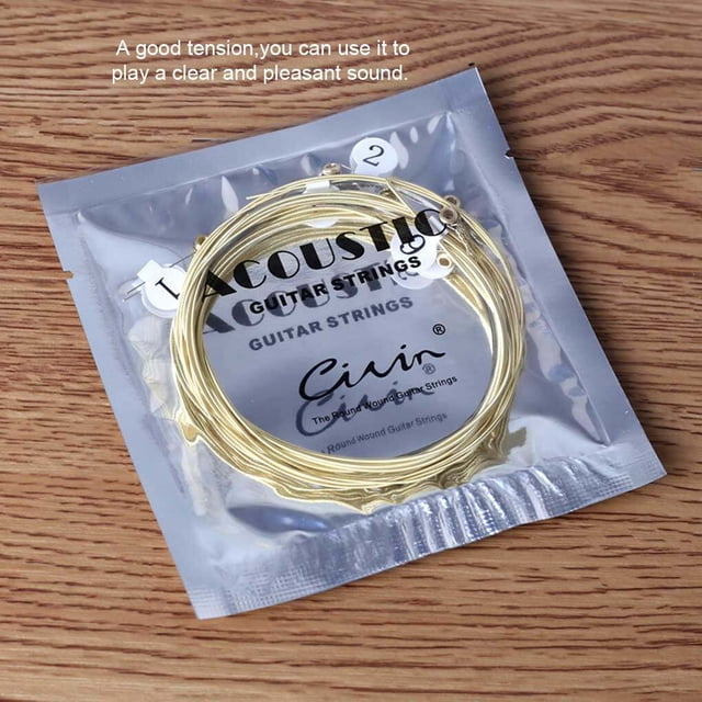 Langgg 6 Pieces Folk Guitar String Replacement Brass Hexagonal Steel Core Music Instrument Supplies Strings Set Adults Teenagers
