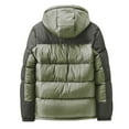 thumbnail image 6 of lkfuzj Men's Puffer Jacket Hooded Winter Coat Warm Thicken Cotton Outerwear Unisex Fashion Long Sleeve Hooded Jacket Zippered Patchwork Collar Warm Bread Padded Coat Tops - Army Green, 6 of 7