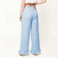 thumbnail image 6 of Tqyyweavej Womens Gingham Pants Elastic High Waist Ruffle Hem Casual Trousers Color Block Wide Leg Plaid Pants with Pockets S-2XL, 6 of 8