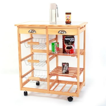 Winado Rolling Kitchen Cart with Drawer & Shelf, Island Storage Cart Table, Removable Trolley Stand Counter for Kitchen, Dining Room, Wood Color