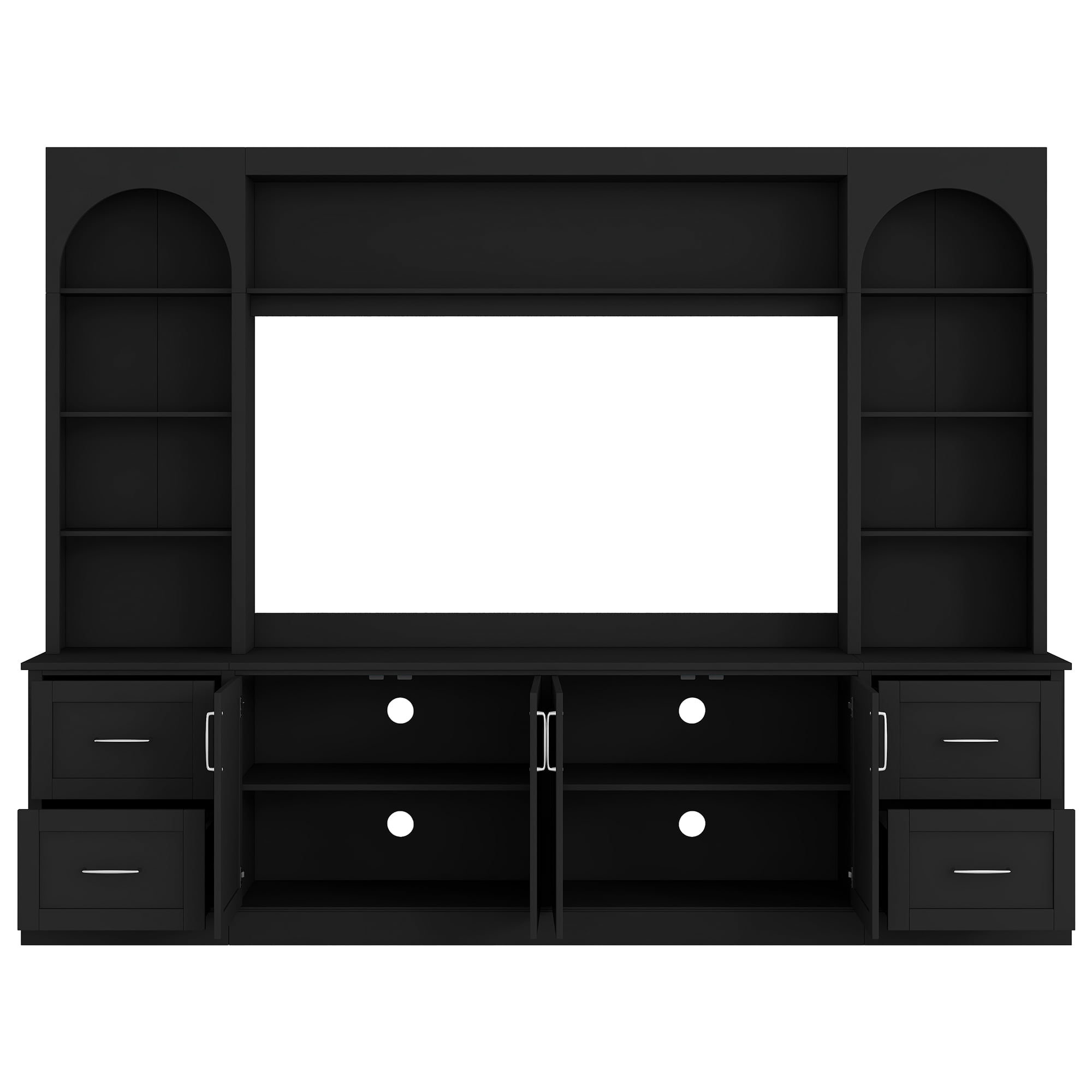 Aukfa 103" W Wall Unit Modern TV Stand for TVs up to 65" - Large Media Entertainment Center with Bookshelves for Living Room, Black
