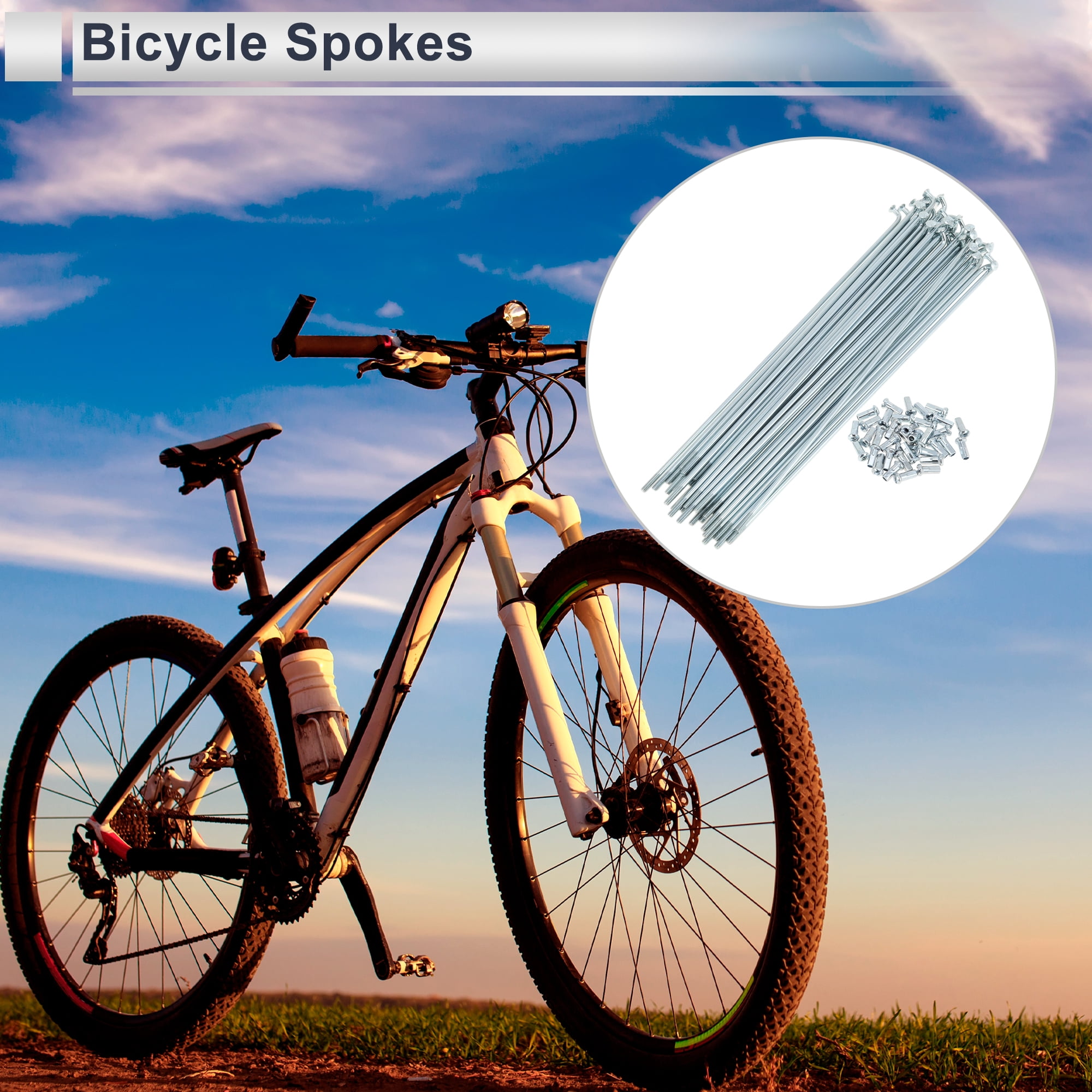 Unique Bargains 36Pcs Universal 12G Bike Wheel Spokes Carbon Steel Galvanized Silver 7.52"