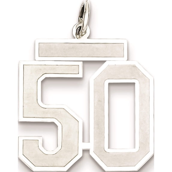 Sterling Silver Silver/Rhodium-Plated Satin Number 50 Charm (22 X 18) Made In United States qpm50