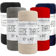 24 Pack Bulk Throw Blankets Twin Size 40"L x 30"L Hypoallergenic, Lightweight Soft Fleece Throw Blankets for Homeless, Wedding Favors, Bed, Couch, Pet Blankets, Hospital Blankets in Assorted Colors