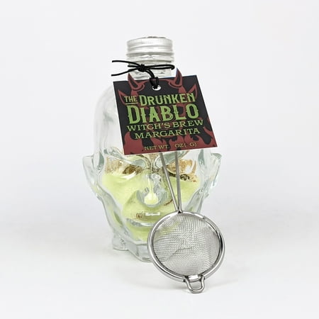 MSRF, Inc. Drunken Diablo Witch's Brew Margarita Molded Glass Infusion Bottle with Dry Margarita Mix and a Metal Strainer.