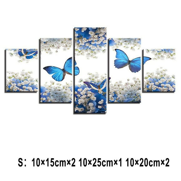 Luckyn 5 Pcs Wall Art Canvas Painting Picture Home Decor Modern Abstract Blue Butterfly S