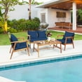 thumbnail image 2 of Patiojoy 4PCS Patio Rattan Furniture Set Wood Frame Cushioned Sofa with Coffee Table Sectional Conversation Sofa Set for Garden Navy, 2 of 8