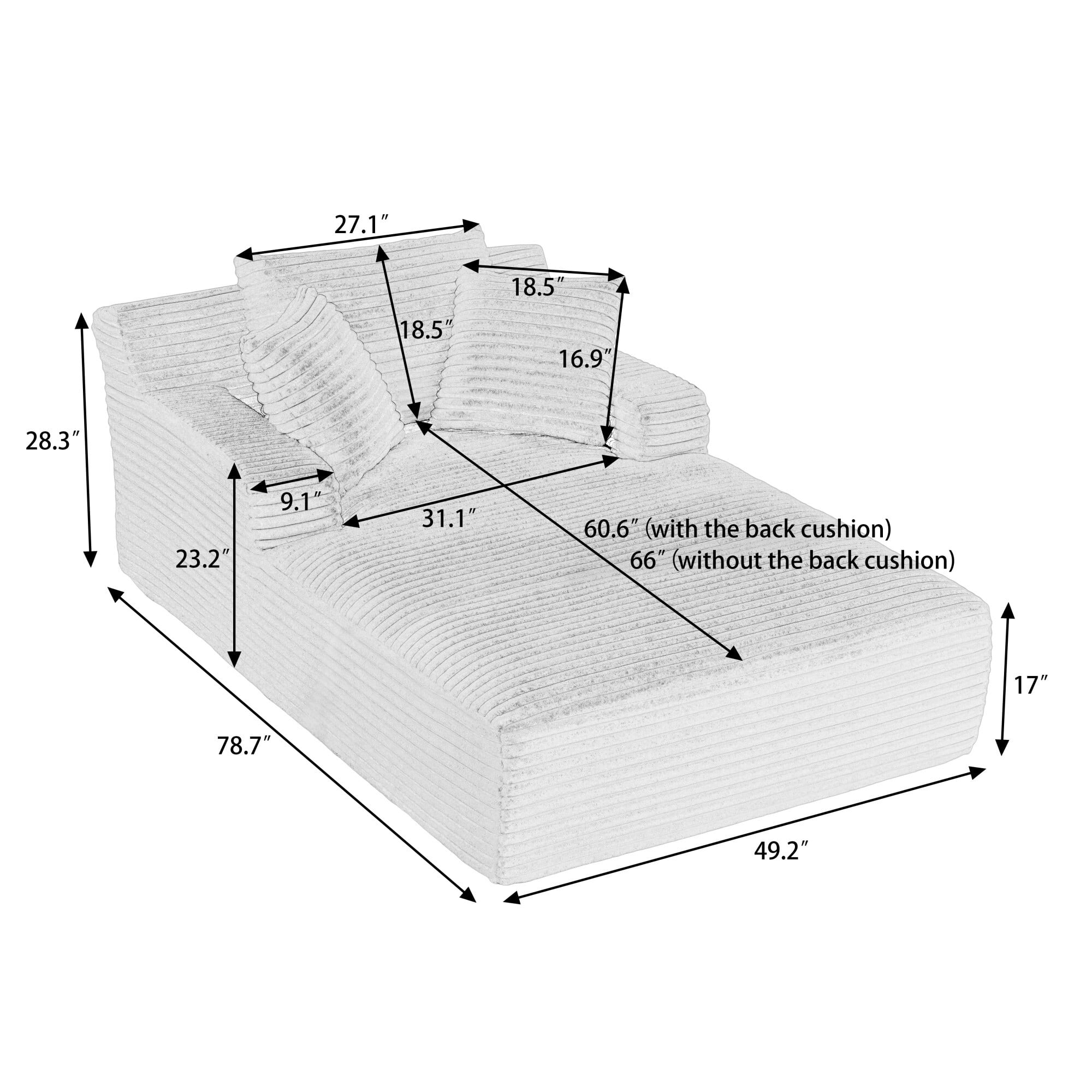 DEALTOPS 78.7" Oversized Comfy Lounge Chair, Corduroy Foam Sofa Chair with Pillows, No Assembly, Living Room or Bedroom, Beige
