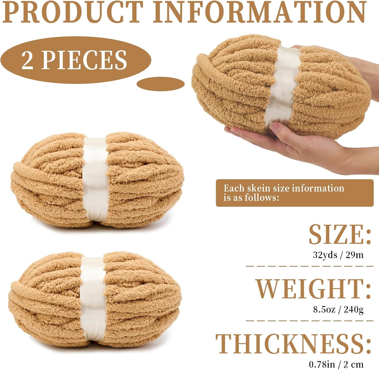 Chunky Chenille Yarn for Crocheting, Giant Yarn for Hand Knitting, Super Soft Jumbo Blanket Yarn Sage Green 2 Pack (32 yds, 8.5 oz Each Pack)