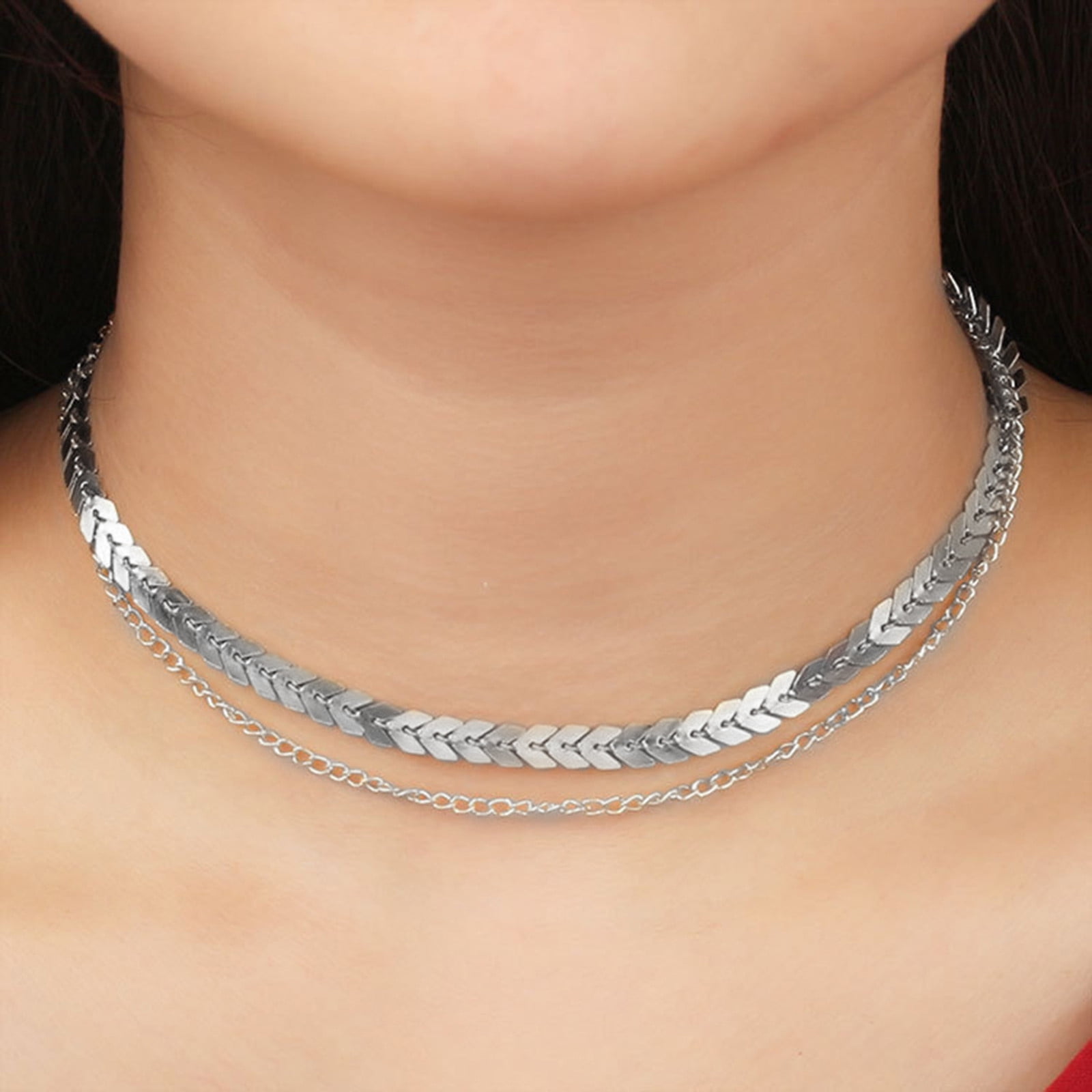 Simple Double Fishbone Neck Choker Handcrafted Collarbone Chain