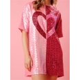 thumbnail image 4 of LMLYSoH Women's Sequin T Shirt Dress Short Sleeve Round Neck Heart Pattern Oversized Tops Party Dress, 4 of 8