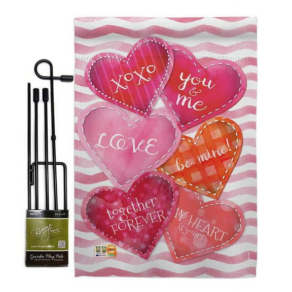 Breeze Decor BD-VA-GS-101055-IP-BO-D-US17-BD 13 x 18.5 in. Love Together Forever Spring Valentines Impressions Decorative Vertical Double Sided Garden Flag Set with Banner Pole