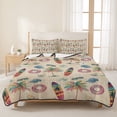 thumbnail image 3 of Quilts Queen Size Bedding Set, Summer Beach Lightweight Quilted Comforter, Retro Watercolor Surfboard Coconut Tree Soft Reversible Bedspread Coverlet with Pillow Covers for All Season, 90" x 96", 3 of 9