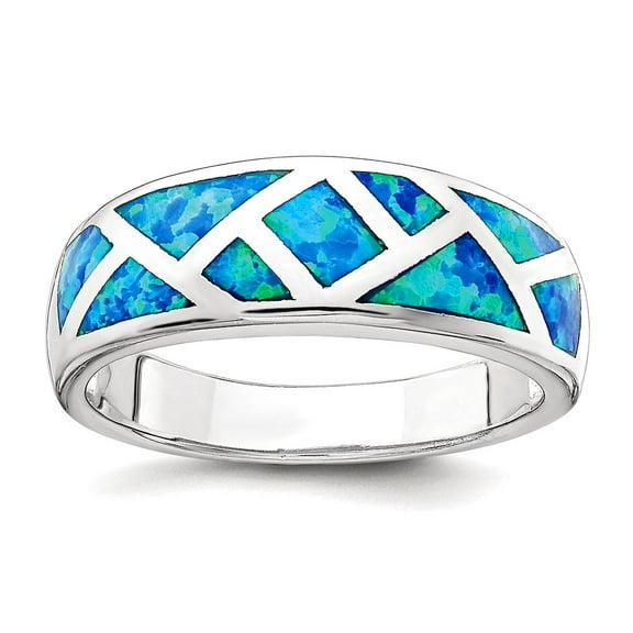 925 Sterling Silver Rhodium Plated Lab Simulated Blue Opal Ring Size 7 Ring for Women