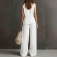 thumbnail image 5 of Women's Linen Two Piece Set, Sleeveless Vest and Wide Leg Pants, Summer Matching Resort Outfit, Breezy Beach Cover Up and Vacation Outfit Set for Women-White, 5 of 7