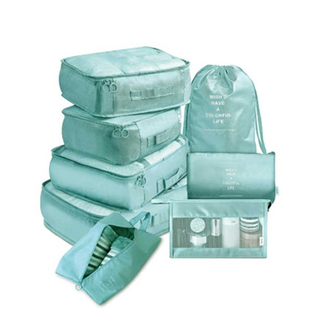 8 unids/set bolsa de almacenamiento de equipaje de gran capacidad embalaje ropa zapatos organizador cosméticos bolsa de viaje al aire libre para Envolturas para manijas de equipaje Azul claro Minnieouse AP012006-04