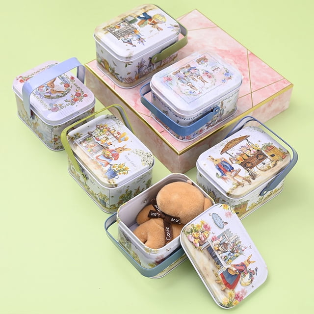 Bonbons Box Motif Lapin de Dessin Animé Bonne Étanchéité avec Poignée Vintage Multifonctionnel Gift Portable pour Biscuits de Pâques Gift pour Vacances