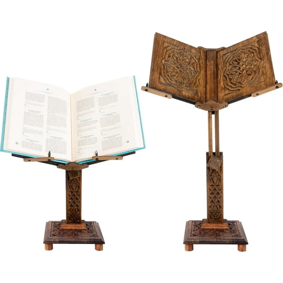 Adjustable Carved Wooden Book Stand | Quran, Bible Holder Lectern | Dictionary, Cookbook Stand