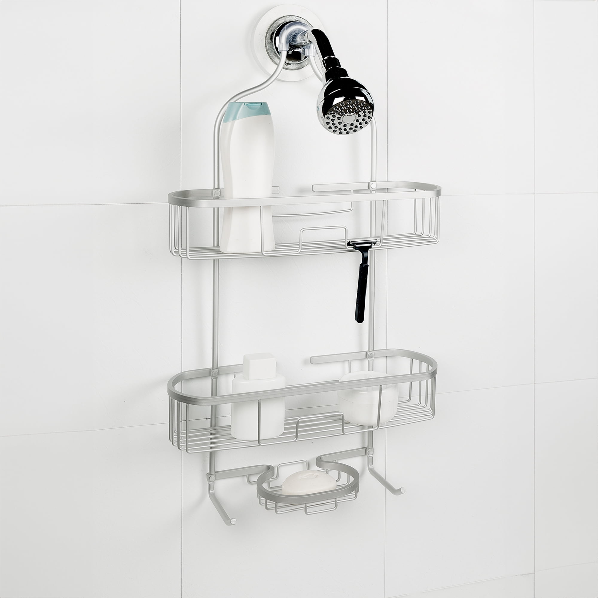 Era Grand Aluminum Shower Caddy, 3-Tier, Soft Silver 15x26in, 15" x 26"