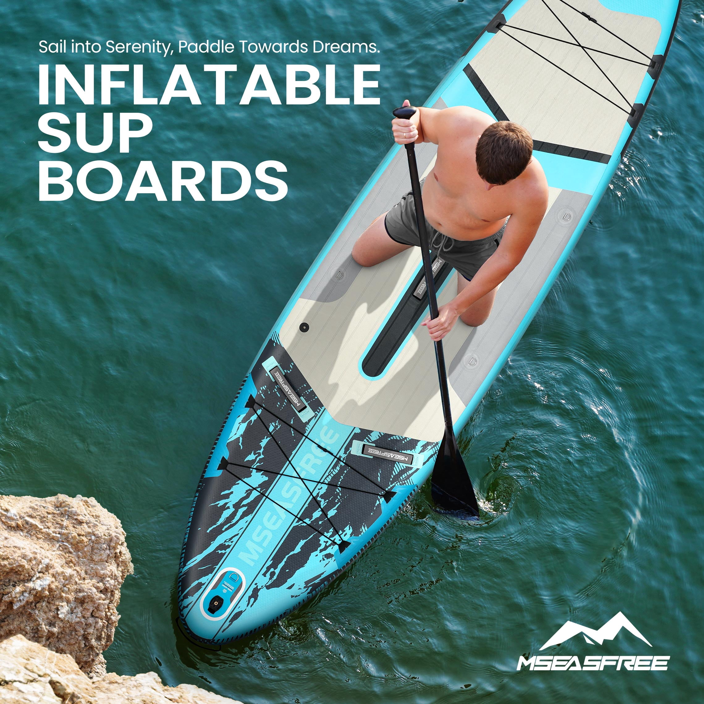 MSEASFREE 11 ft Inflatable Paddle Board Stand up Paddle Board All-Purpose Fishing Board with Full SUP Accessories