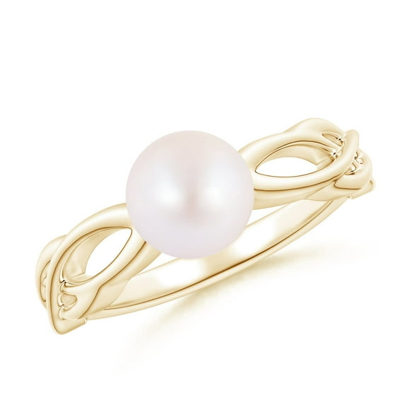 ANGARA Japanese Akoya Cultured Pearl Interlaced Shank Engagement Ring in 14K Yellow Gold for Women | June Birthstone, Birthday, Anniversary, Jewelry Gift for Women | Pearl Ring