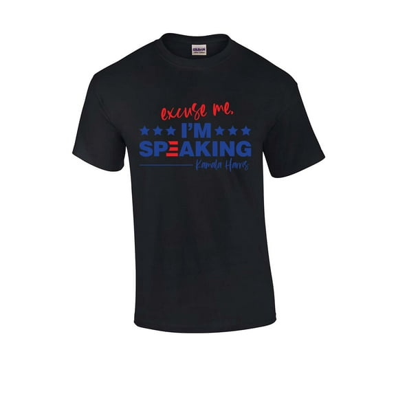 Political Excuse Me I'm Speaking Kamala Harris Vice President Short Sleeve T-shirt-Black-small