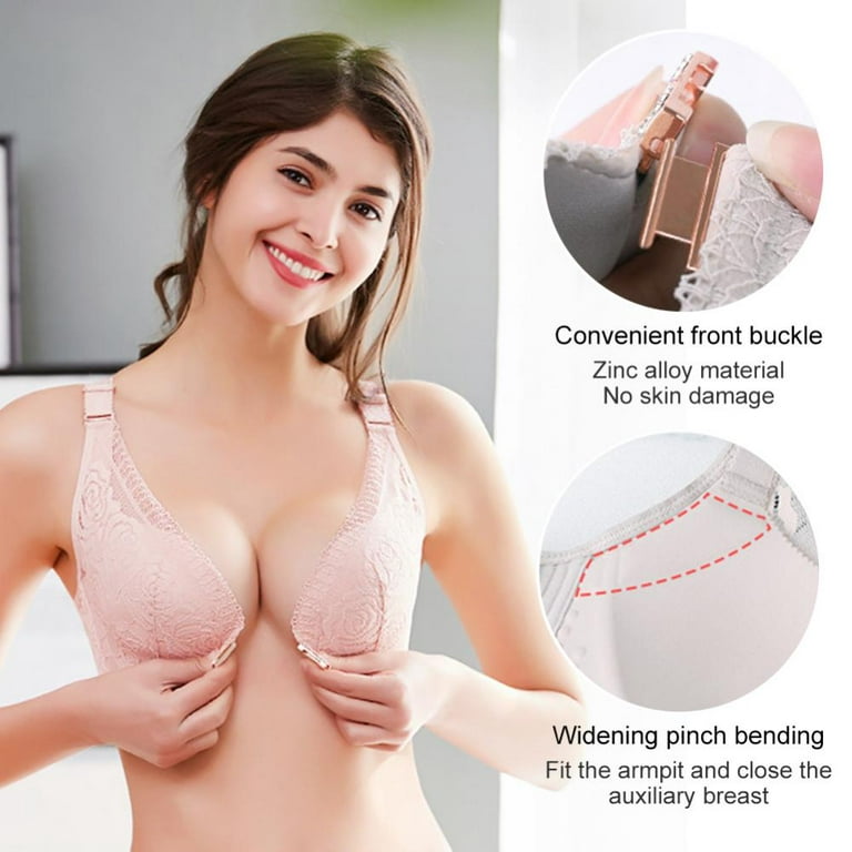 Women's Front Closure Thin Cup Bra Sexy Flower Lace Embroidery Back Plus  Size Push Up Wirefree Adjustable Bralette 