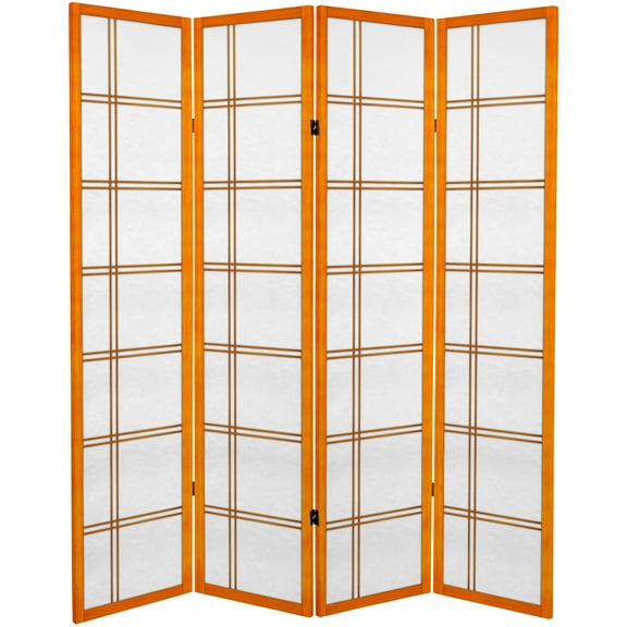 6 ft. Tall Canvas Print Japanese Style Double Cross Room Divider - Honey - 4 Panels
