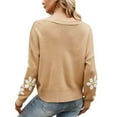 thumbnail image 5 of Wang6 Womens Pink Cardigan Sweaters Fall Open Front Button Long Sleeve Knit Sweater Causal V Neck Loose Floral Knitted Outwear Tops Khaki XL, 5 of 7