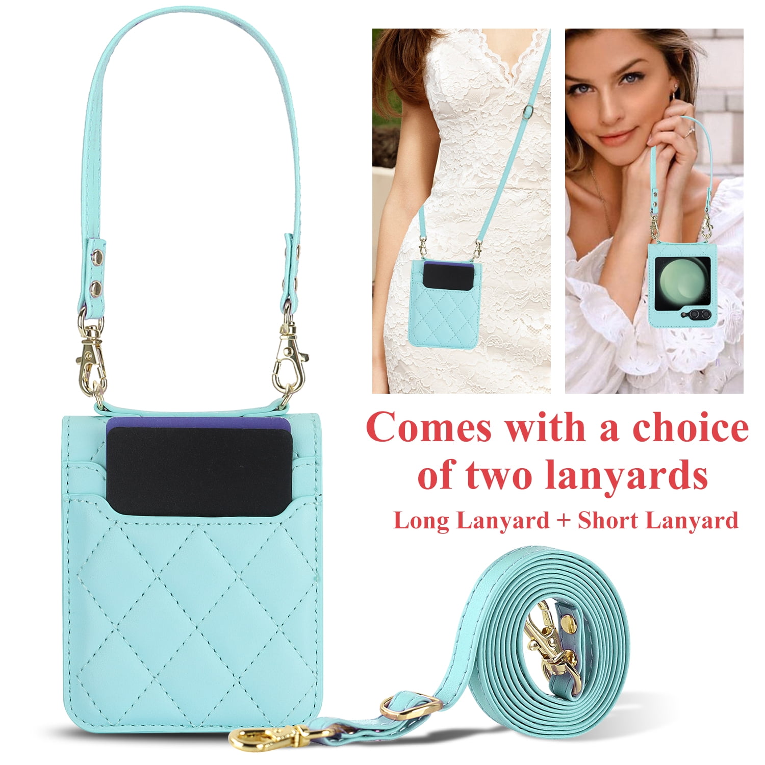 for Samsung Galaxy Z Flip 7 Crossbody Wallet Case with Built-in Card Slots Premium PU Leather Wristlet Strap and Lanyard, Carrying Handbag Phone Case for Samsung Galaxy Z Flip 7 Women Girls, Green
