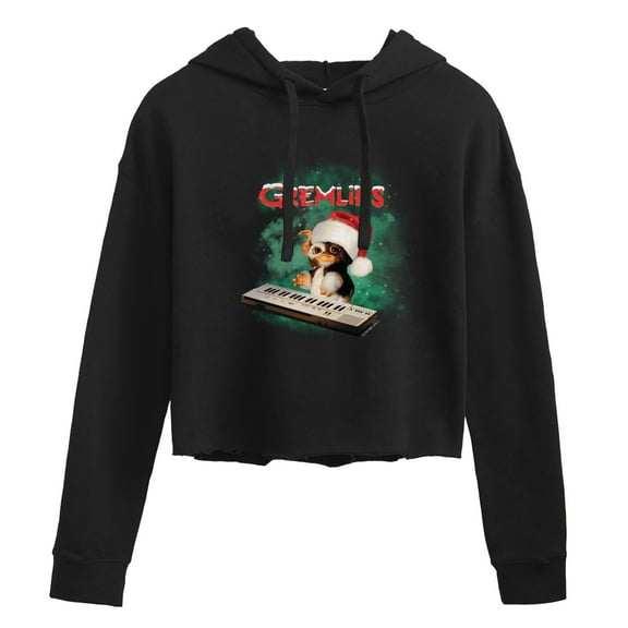 Gremlins - Holiday Gizmo Plays Keyboard - Juniors Cropped Pullover Hoodie