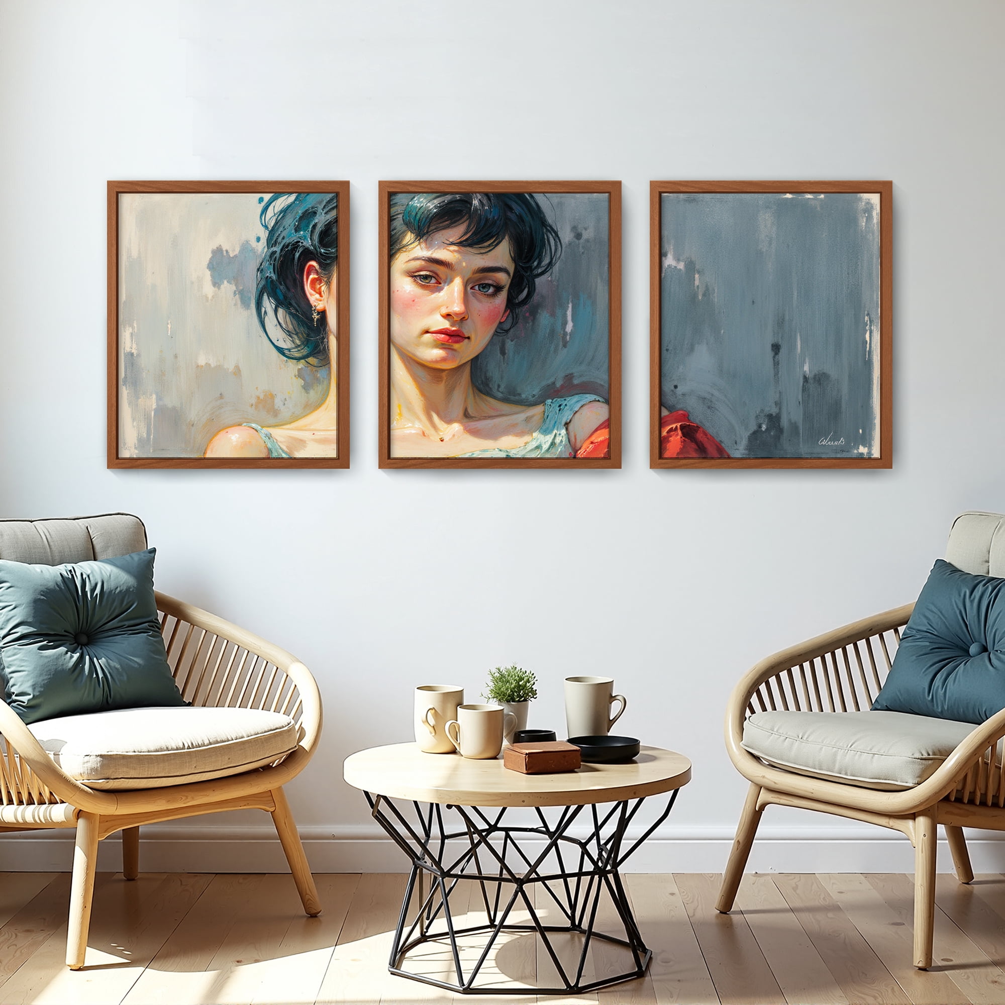 MAYEERTY Modern Abstract Wall Art Painting, Living Room Decor, Brown MDF Frame, 15.7"x11.8"