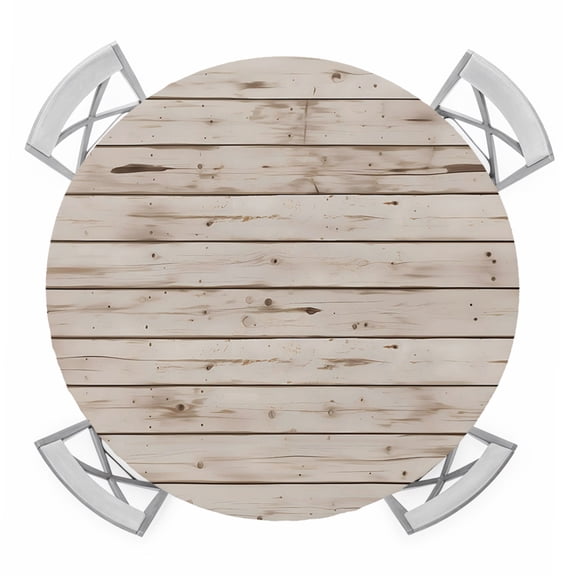 Vintage Farmhouse Round Tablecloth for 36-44 Inch Tables,Fitted Table Cover with Elastic Edge,Country Retro Beige Wooden Grain Waterproof Outdoor Table Cloth Protector for Patio Garden Dinner Picnic