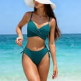 thumbnail image 3 of Yuanlook Women Bikini Set High Cut Crisscross Front Swimsuits Drawstring Bathing Suits 2 Piece Textured Swimwear - Blue - M, 3 of 6