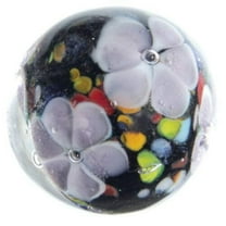 Big Game Toys~22mm (7/8") Magnolia Hand Made Art Glass Marble Clear/Black/Purple/Multicolored Flower