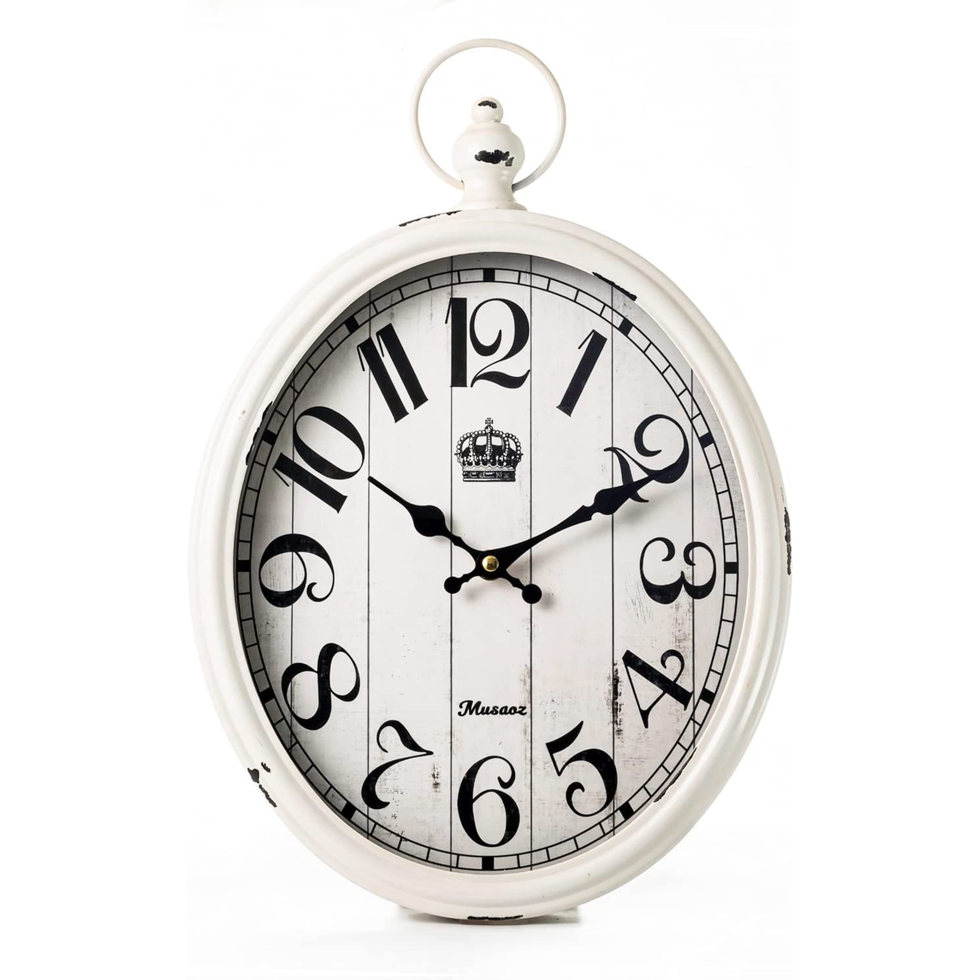 Oval Wall Clock Metal 16 inch Large Battery Operated Retro Wall Clock Old Fashioned Antique Design