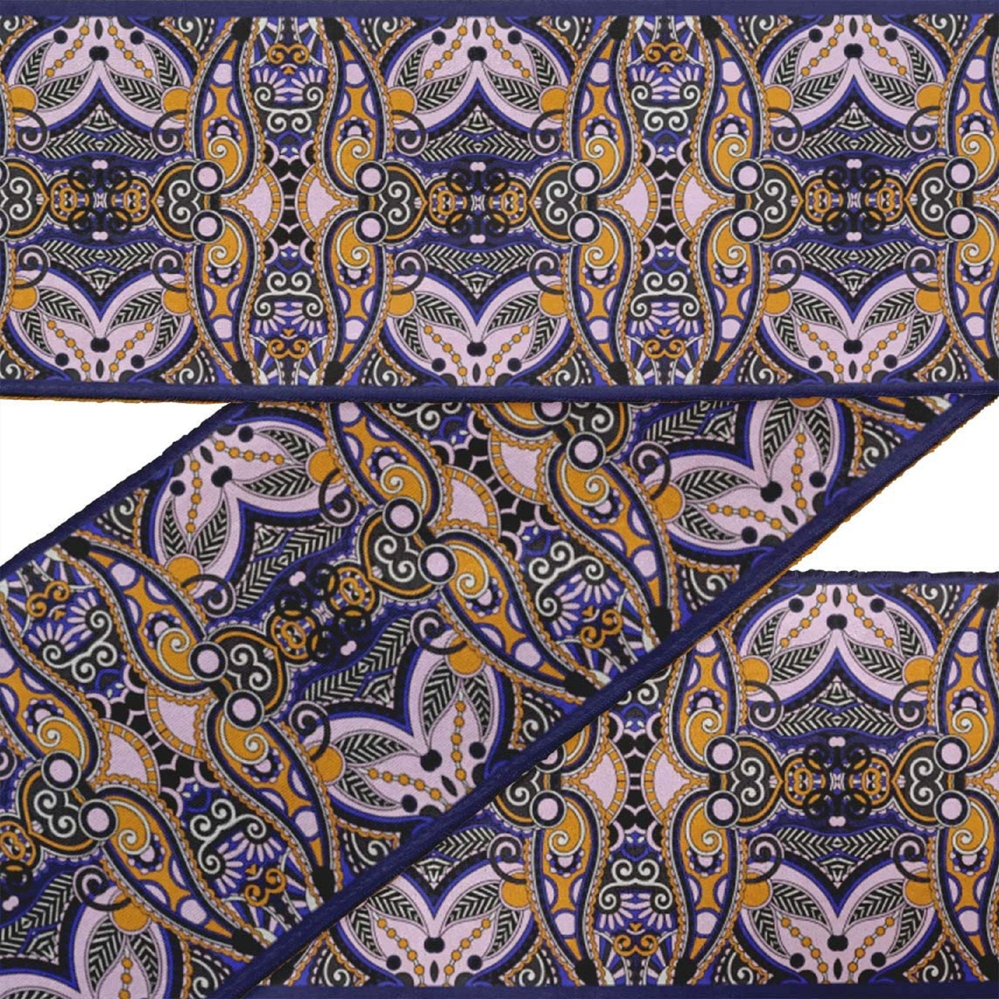 IBA Indianbeautifulart Green Stripe & Paisley Decorative Fabric Laces For Crafts Printed Velvet&nbsp;Trim&nbsp;Fabric Sewing Border Ribbon&nbsp;Trims&nbsp;9 Yards 3 Inches