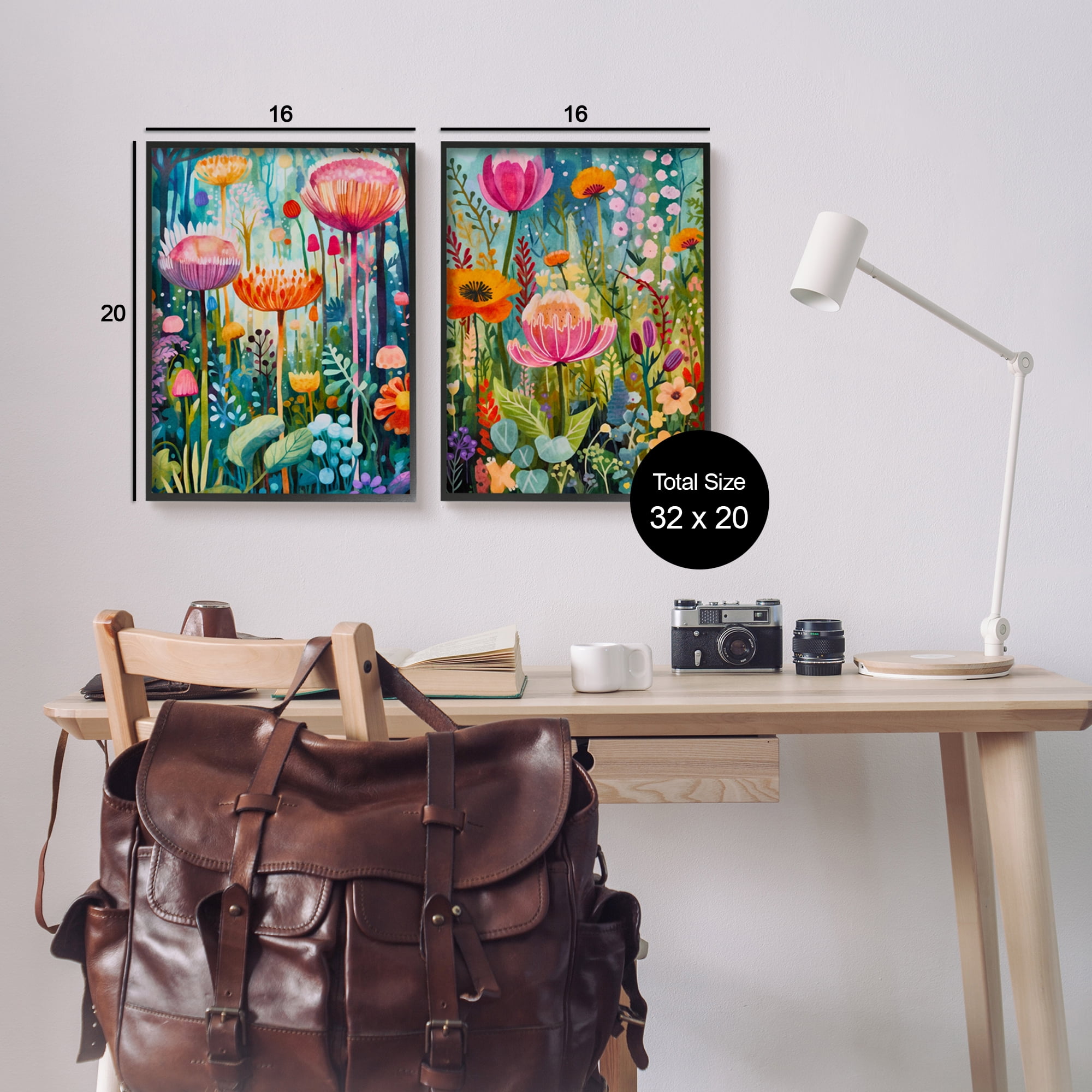 Stupell Industries Whimsical Gardens Landscape Botanical & Floral Painting Black Framed Art Print Wall Art, 16 x 20, Set of 2