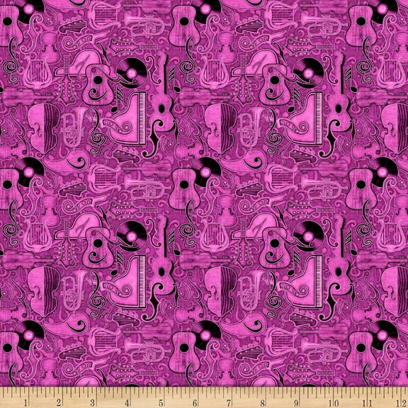 Quilting Treasures Fine Tuning Instrument Blender Pink 100% Cotton Fabric sold by the yard