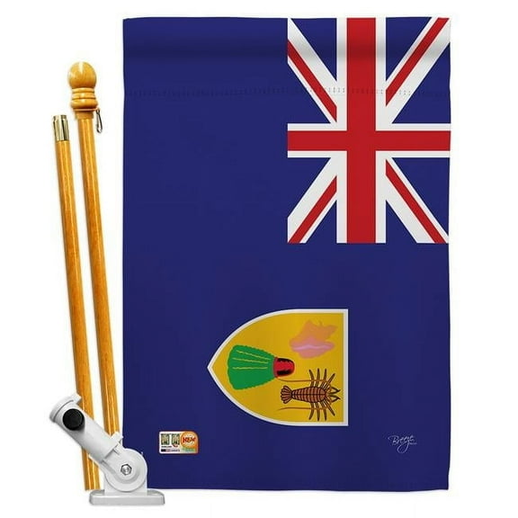 Breeze Decor BD-CY-HS-108335-IP-BO-D-US15-BD 28 x 40 in. Turks & Caicos Flags of the World Nationality Impressions Decorative Vertical Double Sided House Flag Set with Pole Bracket & Hardware