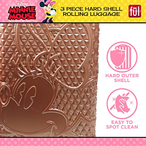 FUL Disney Minnie Mouse 3 Piece Rolling Luggage Set, Textured Hardshell Suitcase with Wheels Set, 21, 25 and 29 Inch, Rose Gold - image 2 of 8