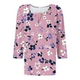 thumbnail image 5 of Sokhug 3/4 Sleeved Shirts Blouse Square Neck Pleated Floral Printed T-shirt Casual Tops for Women, 5 of 5