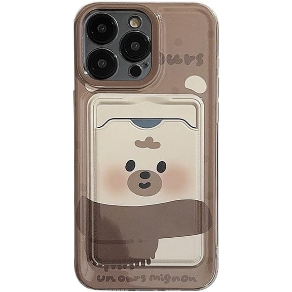 Cute Cartoon Bear Duck Couples Wallet Card Slot Soft Phone Case Compatible with iPhone Case (Bear,iPhone 12 Pro)
