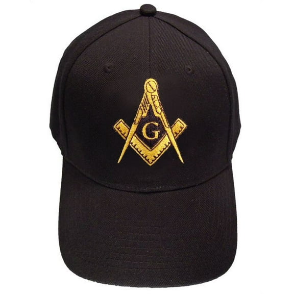 Freemason's Baseball Cap - Black Hat with Golden Standard Masonic Symbol