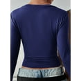 thumbnail image 5 of Long Sleeve Shirts for Women Fall Fashion V Neck Basics Crop Tops Slim Fitted Y2K Tops Outfits Clothes Navy Blue XL, 5 of 6