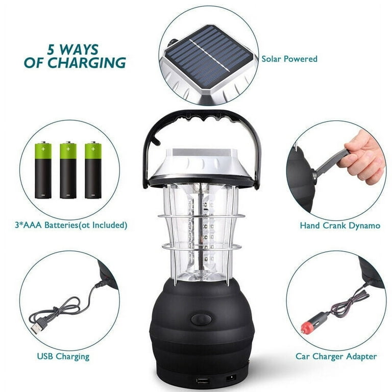 Fleming Supply Solar Powered Lantern - 4 Ways to Power - 180 Lumen 36-LED -  Adjustable Settings - Rechargeable Camping Light with USB Port - Black in  the Tent Accessories department at